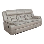 Benjara Tye 87" Glider Manual Recliner Sofa- Cool Gel Foam- Taupe Faux Leather New. Price: $1153.99.