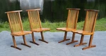 George Nakashima Inspired Set Of Four Conoid Style Dining Chairs Mixed Hardwoods Used. Price: $5000.00.