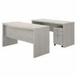 Echo Bow Front Desk Credenza W/ Drawers Gray Sand - Engineered Wood New. Price: $946.57.