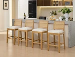 Set Of 4 27.9" Linen Fabric Barstools Solid Wood Rattan-back Chairs Beige New. Price: $338.99.