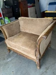 Kensington Oversize Chair, Gold Cushions, With Wood Trim Used. Price: $500.00.