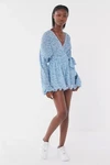 New C/meo So Settled Romper In Blue Abstract Flora Size Medium. Price: $62.30.