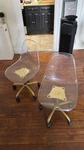 Homefun Pair Clear Acrylic Office Chairs Gold Base With Wheels Used. Price: $110.00.