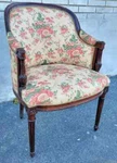 19TH Century Antique French Walnut Club Chair Newly Upholstered, Elegant Vintage Seller. Price: $1100.00.