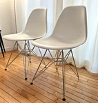 Pair Of Eames Molded Plastic Wire Base Chairs Made By Vitra Used. Price: $496.00.