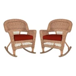 Jeco Wicker Rocker Chair In Honey With Red Cushion (set Of 2) New. Price: $378.42.