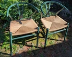 2 Wishbone Chairs Carl Hansen & Son Matte Green Used. Price: $1200.00.