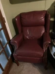 Beaumont Lane Leather Club Chair Red Wine Used. Price: $300.00.