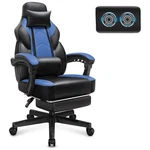 Meilocar Adjustable Gaming Chair W/footrest, Massage Lumbar Support, Blue(used). Price: $70.03.