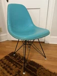 Rare Herman Miller Eames Upholsteredside Chair Eiffel Base Turquoise Vinyl Mcm Used. Price: $575.00.