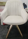 Modern And Elegant Indoor Beige Velvet Upholstered Accent Chair, Gold Metal Legs Open. Price: $180.00.