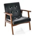 Mid Century Accent Chair With Solid Rubber Wood Frame And Leather Cover-black New. Price: $210.09.