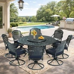 10-PIECE Cast Aluminum Patio Dining Table & Swivel Chairs Set Outdoor Furniture New. Price: $1889.99.