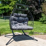 Polyrattan Andrei Double Egg Chair With Cushion - Dark Gray By Sunnydaze New. Price: $299.00.