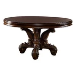 Benjara Clover 60" Round Wood Dining Table- Single Pedestal Base- Cherry Brown New. Price: $1980.99.