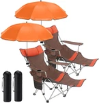 2 Set Adjustable Reclining Beach Chairs With Umbrella & Foot Rest - Orange New. Price: $181.99.