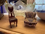 Miniature Designer Chairs Set Take Seat-mrs. Vanderbilt & Pearwood Used. Price: $10.00.