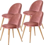 Set Of 4 Velvet Upholstered Dining Chairs With Wood Legs - Rose Color New. Price: $333.99.