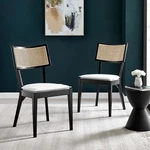 Modway Caledonia Wood Dining Chair With Cane Rattan Black White - Set Of 2 New. Price: $293.00.