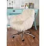 Linon Fiona Faux Fur Swivel Office Chair With Wheels White New. Price: $149.99.