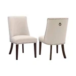 Powell Espresso Upholstered Dining Chairs Nailhead Trim Beige Dark Wood Set Of 2 New. Price: $199.00.
