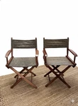 Pier 1 Imports Director's Chairs Set Of 2, Dark Wood, Brown Gray, Abstract Print Used. Price: $395.00.
