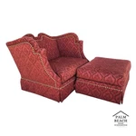Oversized Marge Carson Damask Wingback Chair With Rolling Ottoman Used. Price: $2875.20.
