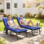 Outsunny Folding Chaise Lounge Chair Outdoor Set Of 2 W/ Cushion, Gray/blue New. Price: $164.99.