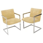 Pair Of Stainless Steel Milo Baughman Cube Shape 1970S Camel Dining Chairs Clean Used. Price: $2600.00.