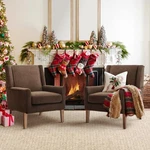 Wingback Accent Chair Set Of 2 Upholstered Fabric Brown Colamy Modern Living New. Price: $511.99.