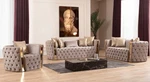 Naomi Button Tufted 3 Pc Set With Velvet Fabric And Gold Accent In Taupe New. Price: $4495.00.