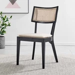 Modway Caledonia Elm Wood Dining Chair Black Beige Cane Rattan Fabric Seat New. Price: $99.99.
