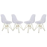 Leisuremod Cresco Plastic Dining Chair With Gold Base Set Of 4 Clear New. Price: $387.57.