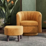 Swivel Accent Chair With Ottoman: Small Velvet Barrel 360 Modern New. Price: $266.99.