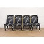 Karl Springer Style Modern Parsons Upholstered Dining Chairs, Set Of Four Used. Price: $2495.00.