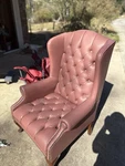 (2) Alex Leathertouch Mauve Tufted Wingback Chair Upholstered With Nailhead Trim Used. Price: $250.00.
