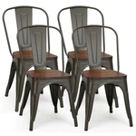 Pemberly Row Set Of 4 Style Metal Dining Side Chair Wood Seat Stackable Gray New. Price: $192.00.