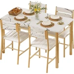 Ironck Dining Table Set For 4, Wood 43.3" X 27.6" 29.9" H, White & Gold New. Price: $262.61.