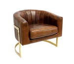 Pasargad Home Vicenza Collection Barrel Leather Chair - Brown New. Price: $1200.00.