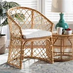 Baxton Studio Orchard White Fabric Upholstered Brown Rattan Dining Chair New. Price: $391.45.