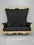 Double High Back Chair Queen Throne In Black Leather Gold Frame New. Price: $2899.99.