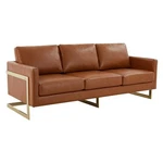 Leisuremod Lincoln 83" Modern Upholstered Leather Sofa Cognac Tan New. Price: $1497.30.