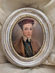 Antique Framed Lithograph Print Portrait Young Man Boy French Noble Prince Oval Used. Price: $199.99.