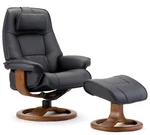 Fjords Admiral Small Recliner Chair And Ottoman Black Soft Leather Teak Wood New. Price: $2145.00.