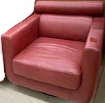 Natuzzi Italian Red Leather Designer Arm Chair W/ Roll Headrest+swivel Base Used. Price: $2500.00.