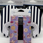 Drink Clip Holder Beach Lounge Chair Set Cruise Essential Blue White Stripe Open. Price: $60.00.