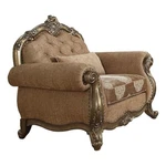 Benjara Scrolled Crown Top Fabric Chair With Cabriole Legs- Beige And Brass New. Price: $1389.99.