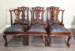 Set Of 6 Maitland Smith Carved Chippendal Mahogany Dining Chairs / Black Leather Used. Price: $3200.00.