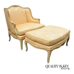 French Louis Xv Style Wide Wingback Bergere Lounge Chair & Ottoman By Baker Used. Price: $2000.00.