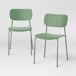 Set Of 2 Molded Plastic With Metal Base Dining Chair Green - New. Price: $46.99.